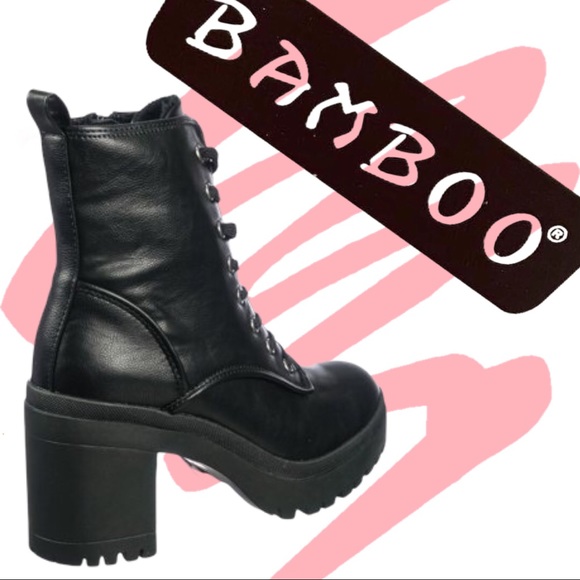 BAMBOO Shoes - NEW Bamboo Regal Black Lug Sole Heeled Combat Boot